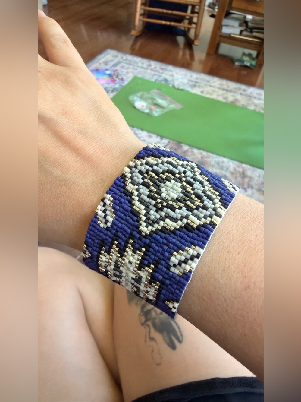 Chan Luu Blue Cuff Bracelet Southwest Woven Beads with Double Button Closure